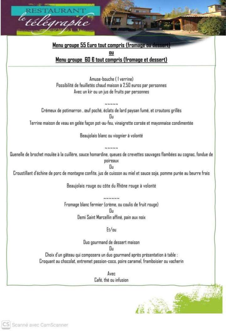 Carte des menus Beaujolais