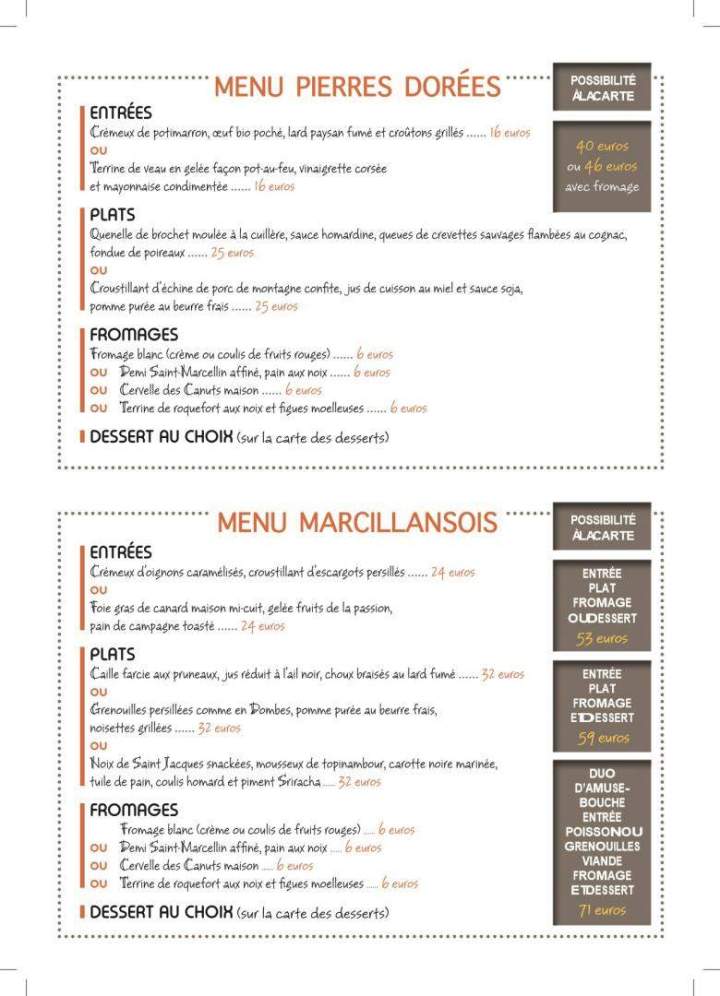 Carte des menus Beaujolais