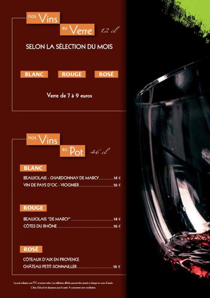 Carte des vins Beaujolais