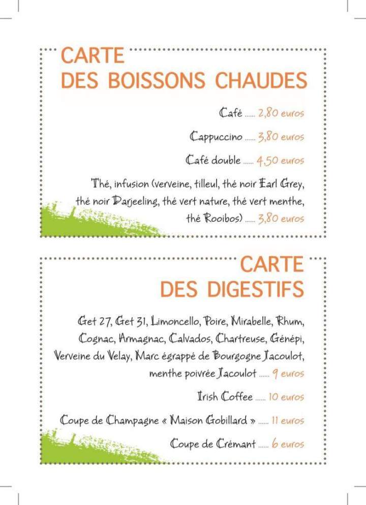 Carte des menus Beaujolais