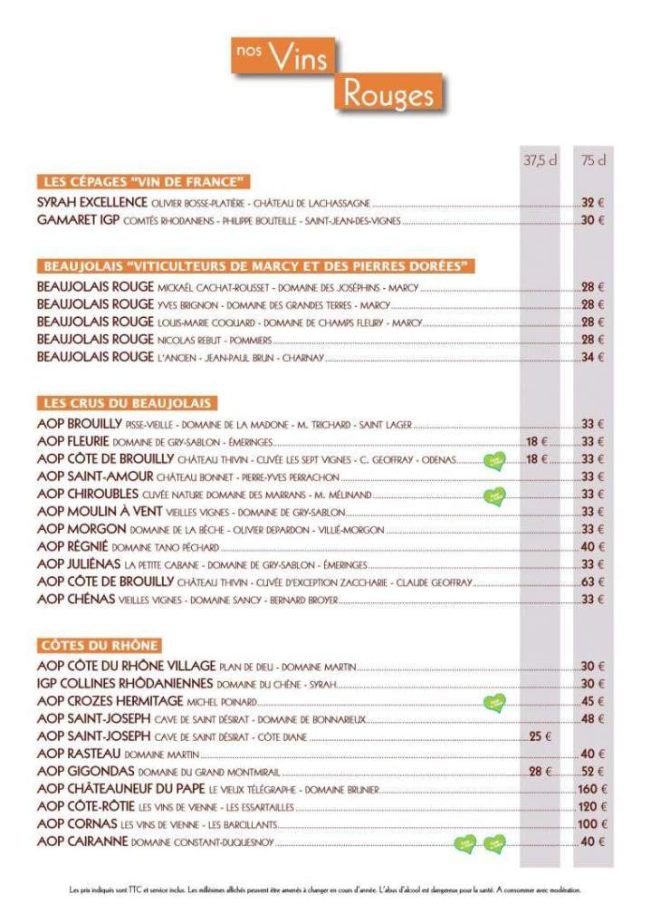 Liste des vins Beaujolais